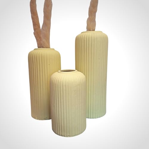 Image of KREATIVE ART'S Yellow Flower Vase for Home Decoration, Ceramic Vases for Home Decor, Home Decor Items for Living Room, (Light Yellow Vases -Set of 3 pcs)