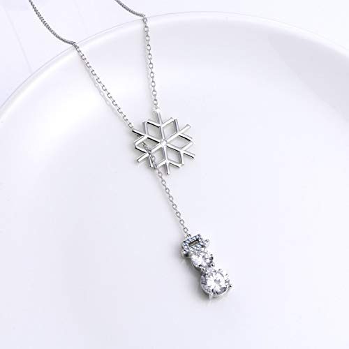925 Sterling Silver Lone Chain WInter Cute Snowflake Snowman Y Shaped Lariat Necklace Merry Christmas Jewelry for Women Girls Teens - Image 6