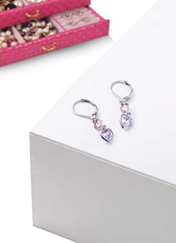Earrings For Girls, Double Heart Cz Dangle Hypoallergenic Earrings For Girls, Leverbacks , Stainless Steel Ultra Sensitive Ears For Kids, Toddlers, Little Girls, Teens #TOP3