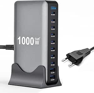 1000 W USB C ładowarka 10 portów: adapter do szybkiego ładowania z GaN III i PD 3.1, z 8 USB-C i 2 USB-A PD PPS Charger 140 W zasilacz sieciowy do MacBook, iPhone, laptop, iPad, Samsung