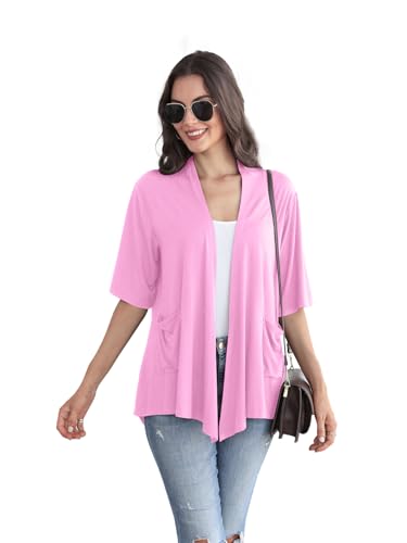 Image of ADANIKI Women 2026 Summer Lightweight Cardigan, Short Sleeve Open Front Casual Trendy Womens Kimono Cover Up with Pocket