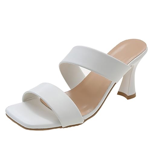 Women's Strappy Kitten Heel Mules Square Open Toe Slip On Heels Sandals Comfort Summer Shoes