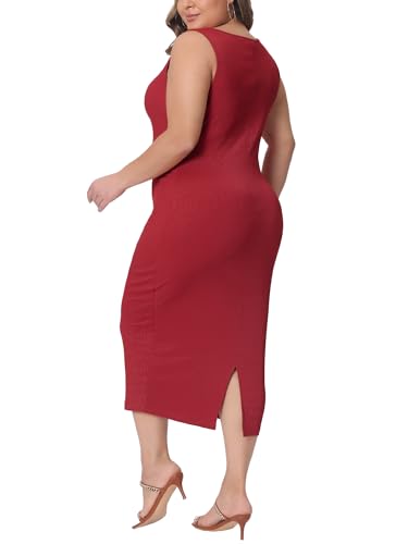 Image of Agnes Orinda Plus Size Dress for Women Summer Sleeveless Square Neck Bodycon Cocktail Sundress Sexy Midi Tank Dress