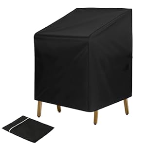 QUIIEOSKIA 2 Stück Gartenstuhl Stuhlüberzug, Schutzhülle Gartenmöbel Winterfest, 210D Oxford Abdeckhaube Winddicht, UV-Beständig für Indoor Outdoor Patio Stapelstühle (Black/64 * 64 * 70/120cm)
