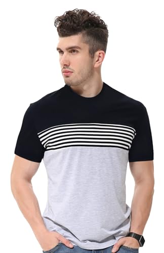 fanideaz Mens Cotton Half Sleeve Striped Round Neck T Shirt
