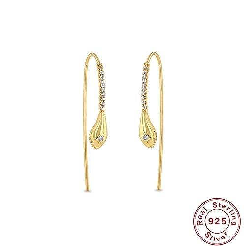 Pendientes de serpiente plata de ley 925 largos con circonias oro 4