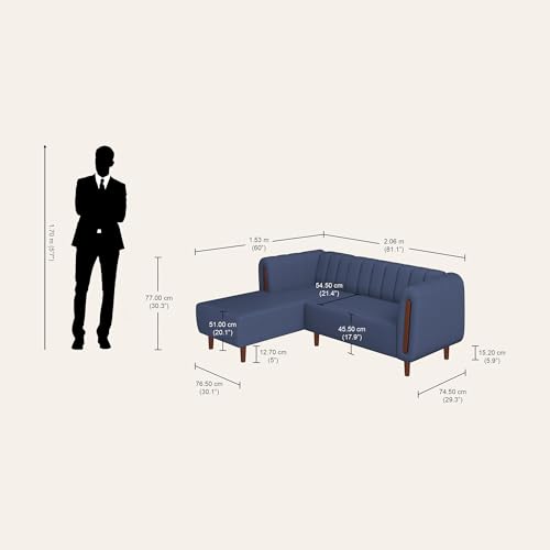 Image of Interio by Godrej Paramount L-Shape 3 Seater Right Hand Side Fabric Sofa, 1-Year Warranty, Solid Wood, Ocean Blue