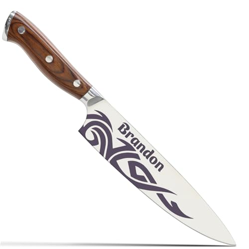 Image of Personalized Chef Knife-Stainless Steel Blade, Tribal Engraved Design, Custom Name Option Professional Kitchen Knife for Chefs & Home Cooks