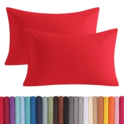 BEDSUM Microfiber Standard Pillowcases Set of 2, Soft Wrinkle Resistant and Easy Care Pillow Cases with Envelope Closure for Kids, 20x26 inches,Red