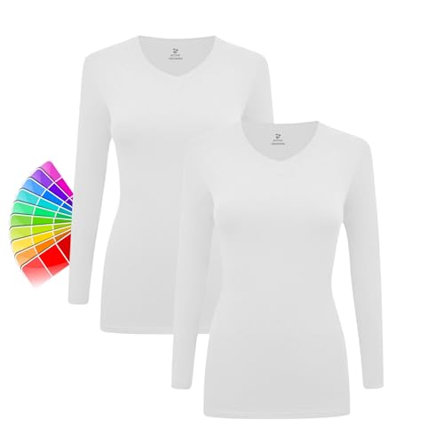 ACTIVE UNIFORMS Women's Under Scrub Tee V-Neck Long Sleeve T-Shirt - 2 Pack (White, Large)
