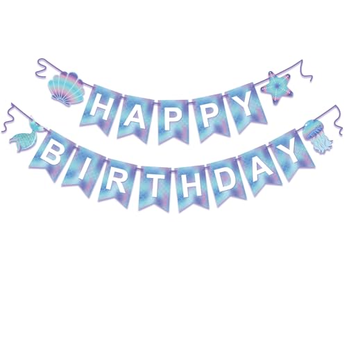 Cruslheep Happy Birthday Banner Swallowtail Design Happy Birthday Sign for Backdrop Decor Purple and Blue Party Decorations Hanging Decor 13pcs