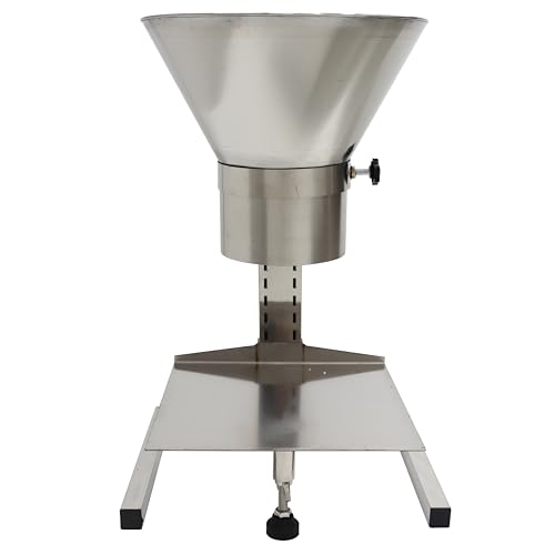 TECHTONGDA Stainless Steel Funnel Food Grade Kitchen Feeding Hopper with Support Stand and Lifting Platform for Powder, Paste, Liquid, Granule Manual Filling Package Bottom Diameter 5.5Inch