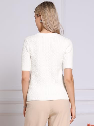 Allegra K Short Sleeve Sweater for Women Cable Knit Sweaters Lightweight Fall Casual Tops 2025 Business Outfits3