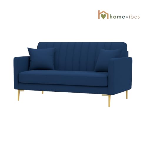 Image of 2 Seater Velum Fabric Sofa Set for Living Room, Modern Design with High Density Foam, Solid Wood Frame, Ergonomic Comfortable Seating for Home & Office (Blue, 2 Seater) | Soft foam comfort, Strong wood frame