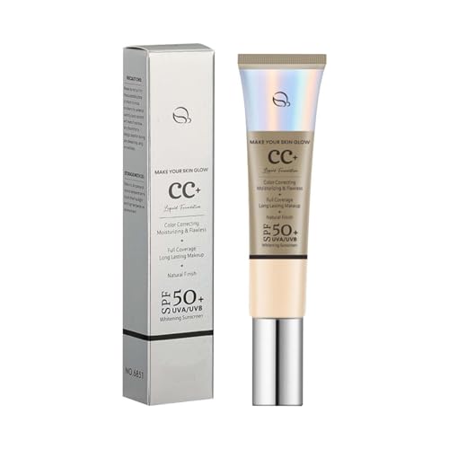 Cc Cream With Spf 50+, Anticernes, Fluide Fond De Teint Couvrant Imperfections, Durable Maquillage Nude Hydratant Cc Crème, Anti-Terne Et Anti-Rougeurs (1)