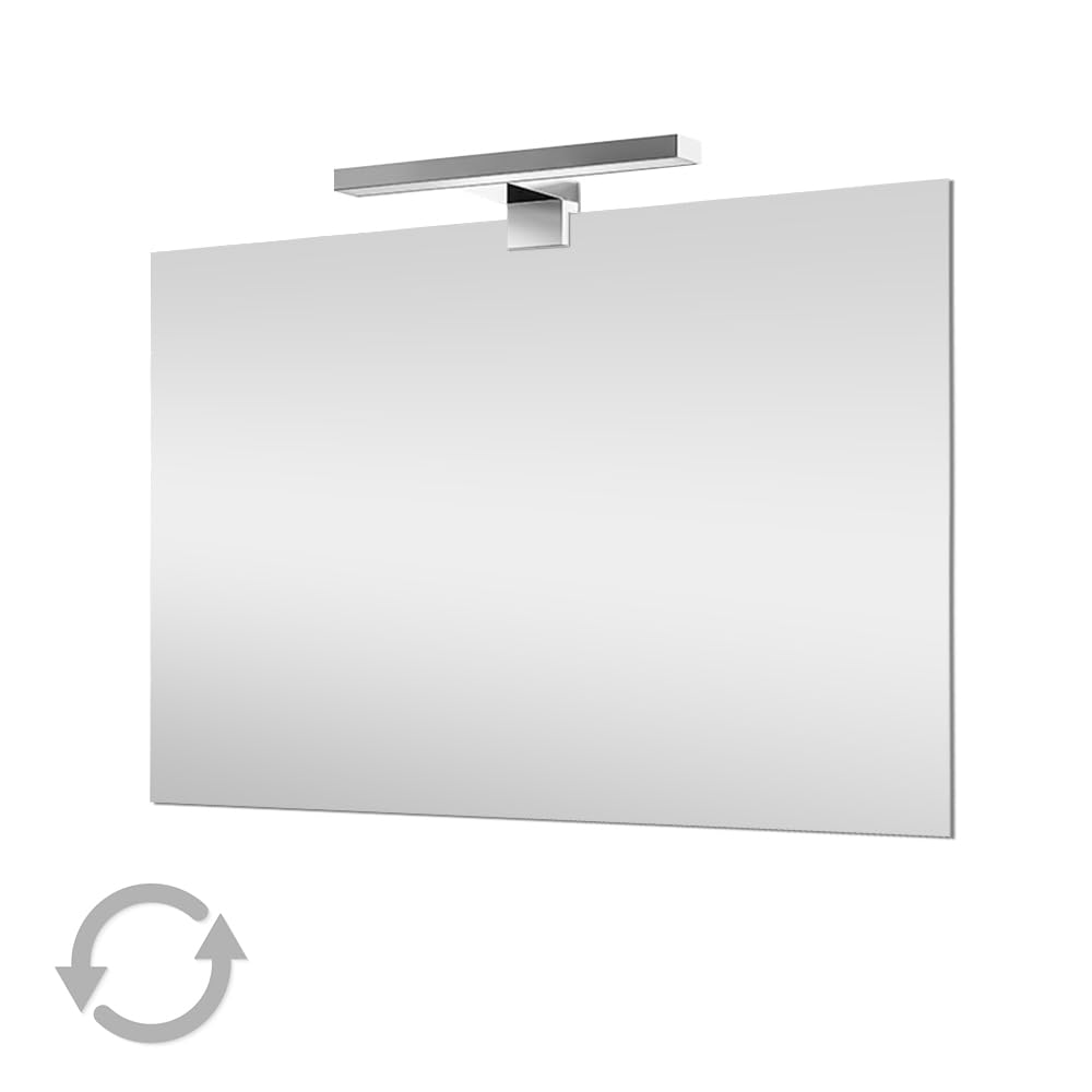 Inbagno Specchio Bagno 60x70 cm con LED 6000K Reversibile Rettangolare A Filo Lucido, Lampada Cromata, Installazione Verticale o Orizzontale, IP44