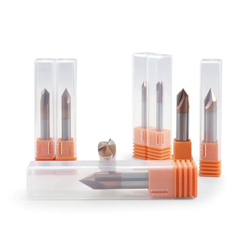 Image of Carbide Chamfer End Mills CNC Carving Bits 3 Flute TiSiN Coating V Groove 60 Degree for Different Material Like Steel Aluminum Copper Alloy 5 Pcs D8*50mm