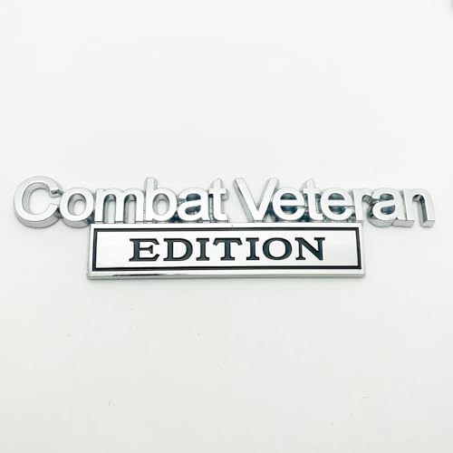 Image of Pair Set Combat Veteran Edition Emblem 3D Badge Raised Decals Exterior Truck Stickers Replacement for Universal Vehicle, SUV, Motorcycle, (Silver Black)