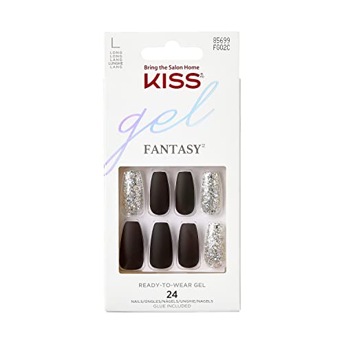 Kiss Gel Fantasy Collection 24 Count Black/Sparkle Long Length