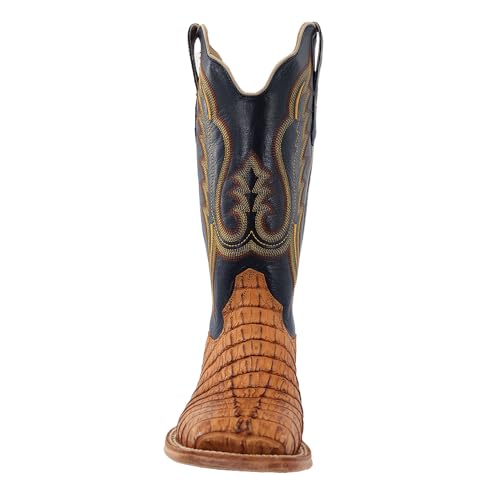 Men's R. Watson Saddle Hornback Caiman Tail, Navy Goat Exotic Cowboy Boots RW3010-23