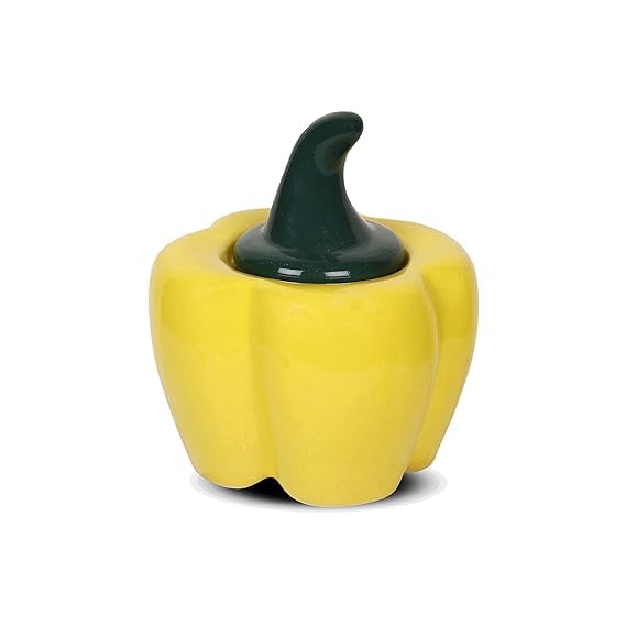 Image of QIMACPLUS Ceramic Capsicum Decorative Pickle Jar Food Storage Jar Multipurpose aachar masala Jar For kitchen and Dining table 500 ML (Yellow) (1)