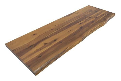 SAM Holzplatte 120x40 cm, Akazienholz massiv 30mm cognacfarben, Tischplatte einseitig Baumkante lackiert, Holzplatte für Schreibtisch, Beistelltisch oder Couchtisch