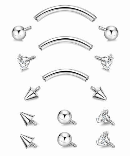 Masedy 3PCS 18G G23 Pure Titanium Eyebrow Piercing for Women Men Curved Barbell Tiny Eyebrow Ring Vertical Labret Lip Jewelry Internally Threaded Rook Helix Conch Daith Piercing Jewelry Silver