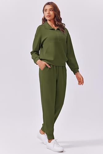 Image of PINSPARK 2 Piece Sets for Women 2026 Fall Travel Outfits Long Sleeve Tracksuit Joggers Sets Half Zip Sweatsuit Matching Set