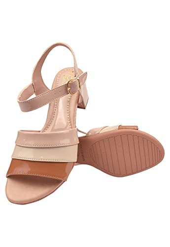 Sandália Feminina Salto Baixo Colorida Tamanho:35;Cor:Nude/Caramelo