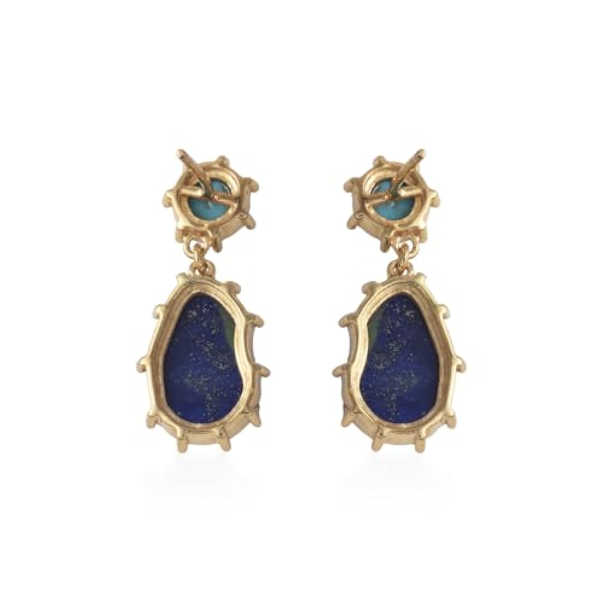 Women's 925 Sterling Silver Lapis Lazuli & Turquoise Drop Earrings, Gold Plated