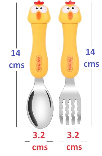 Image of Stainless Steel Baby Feeding Spoon and Fork Set with Travel Case, Perfect Size Feeding Spoon and Fork Set for Toddlers & Kids (Random Design, Black)