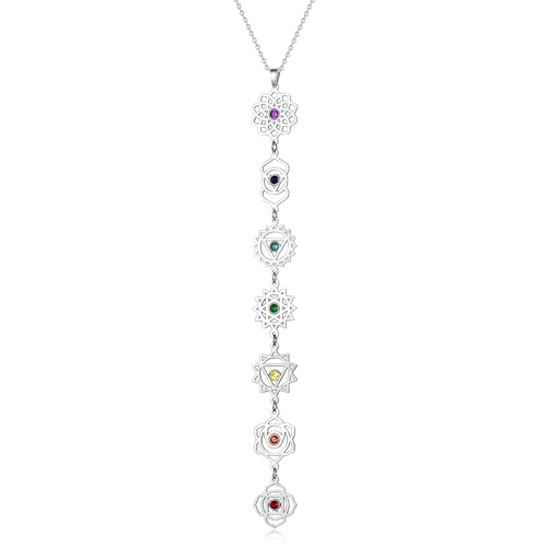 LILILEIDY Spiritual Chakra Necklace for Women Trendy - Gold Long Necklaces Yoga Dainty Trendy Y Prom Birthday (Silver Seven Chakra Necklace)