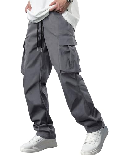Image of Comdecevis Men's Casual Cargo Pants Workout Joggers Stretch Sweatpants Hiking Drawstring Tactical Pants with Multi Pockets