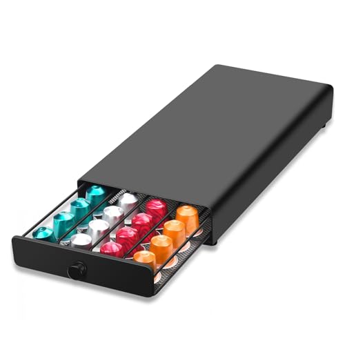 Kapselhalter kompatibel mit Nespresso Kapseln Kapselspender Schublade - 40Pcs Kapselhalter 37 5 x 17 6 x 5 8 cm - für Zuhause Büro Kaffee - Schwarz