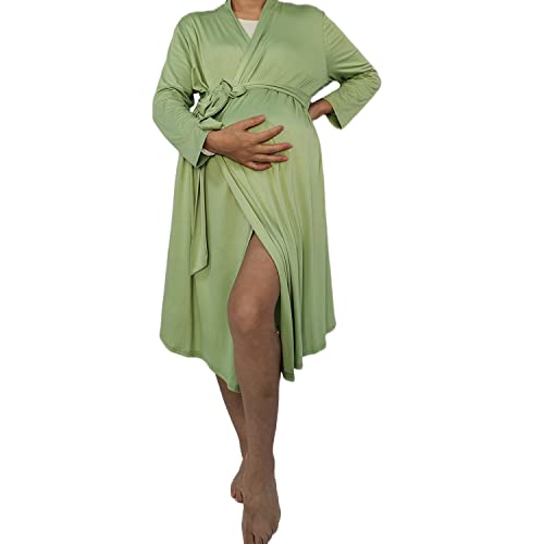 Image of SUFEINI Maternity Robe and Matching Baby Swaddle Blanket Set, Mommy Robe with Receiving Blanket Girls Boys Sleepwear