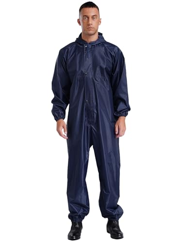 Yihuimin Traje completo impermeable con capucha para hombre, mono de trabajo, traje de lluvia de manga larga, traje de protección con cremallera frontal, azul marino, XXXXL