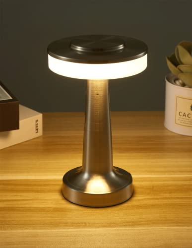 BBHH Led Tischlampe Kabellos, USB Aufladbar Nachttischlampe Touch Stufenlos Dimmbar, 3 Farben Tragbare Batteriebetrieben, Akku Tischleuchte Für Esszimmer Schlafzimmer Wohnzimmer (Silber-A) Cover