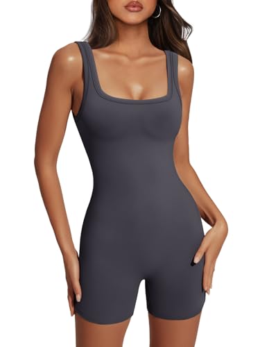 AUTOMET Women's One Piece Jumpsuits Short Bodysuit Workout Romper...