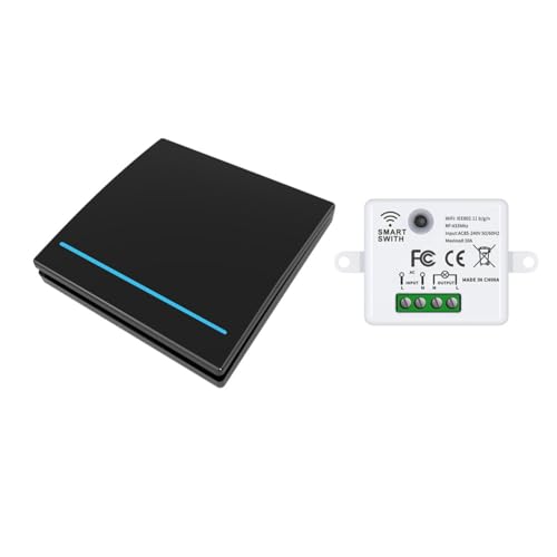 IJSDNVJNDX Interruptor Inalámbrico Inteligente Tuya Wifi RF433Mhz, 1 Unidad, Control Remoto, Iluminación de Pared, Interruptores para Lámpara LED, Color Negro.