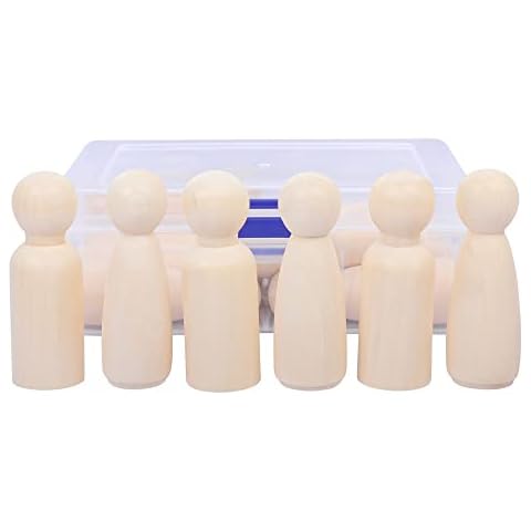 KTHZI 16PCS Wooden Peg Dolls 75MM with storage case, Unifinished Wooden People for DIY and Painting, Big Large Nature and Plain Wooden Figures for Craft Art Projects and Decoration, Toy for Kids Cover