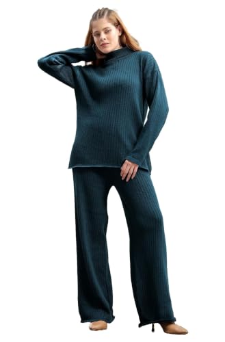 Image of Kvetoo Women Winter Coord Set Wool Blend High Neck Sweater and Wide Leg Pants Warm Tracksuit Pajama Set Two Piece Knitwear Travel Wear for Lounge Casual Office