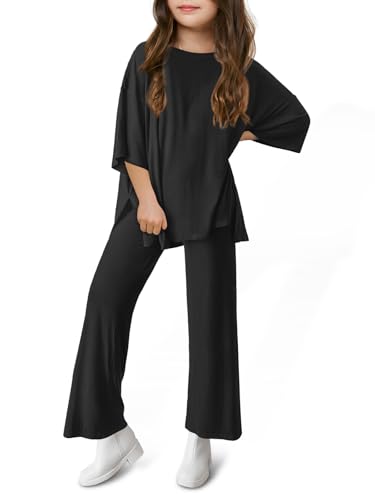 Haloumoning Girls Clothing Sets Summer Oversized T Shirts and Wide Leg Pants Kids Fashion 2 Piece Outfits 4-14 Years