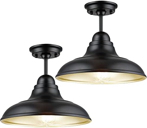 FLQMYQ Farmhouse Semi Flush Mount Ceiling Lights, Modern Ceiling Light Fixture with Black Finish for Kitchen, Hallway, Entryway, Dining Room, Bedroom, Cafe, Bar, Living Room, 12"