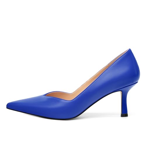 Image of Women Pointed Closed Toe 2.5 Inch Kitten Heel Slip On Pumps | Elegant Comfort Formal Dress Footwear, Versatile Ladies Shoes For Office Wedding Party Evening Daily Occasions