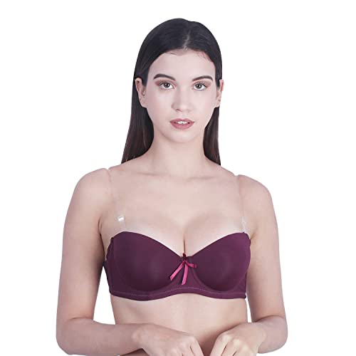Image of Women's Balconette Bra Transparent Strapless Backless Invisible Clear Back Underwire Pushup Padded Bra Cups Demi