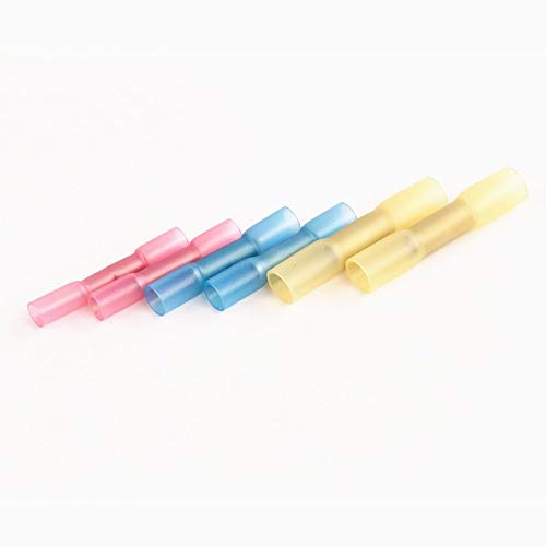 Davitu 100pcs Waterproof Seal Heat Shrink Butt Crimp Terminals Wire Connectors 22-18 16-14 12-10 AWG 3 Colors