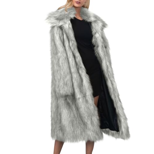 Womens Long Faux Fur Jackets 2025 Winter Fluffy Plush Trench