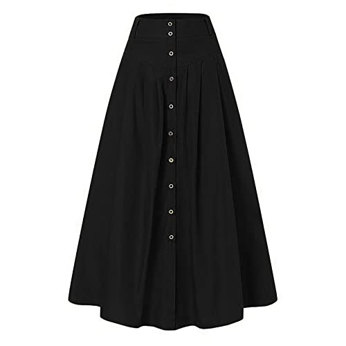 Gonne S da donna Midi con bottoni 'S Gonna elastica a vita alta estiva tinta unita gonna a linea gonne lunghe con tasche Vita elasticizzata Plus Size Boho Abbigliamento, Nero , 4XL