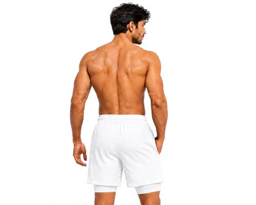 Image of Men's 2-in-1 Dual Layer Workout Shorts with Compression Liner, Phone Pocket, Quick-Dry Athletic Running Shorts for Gym, Training, Sports & Fitness