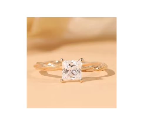 925 Sterling Silver Solitaire Wedding Engagement Rings 1 Carat Princess Cut White Diamonds Twisted Band Ring for Women in Yellow Gold Finish3